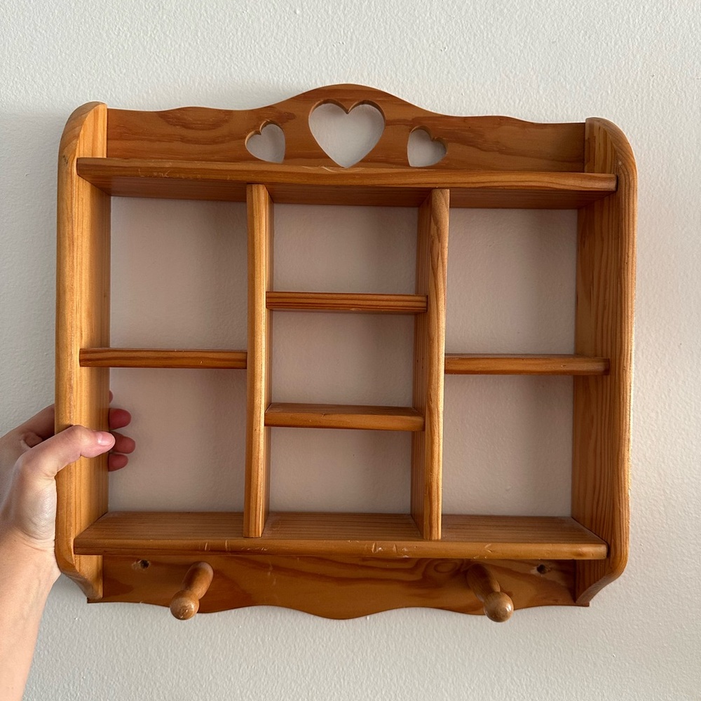 Wooden Heart Shelf with Hooks